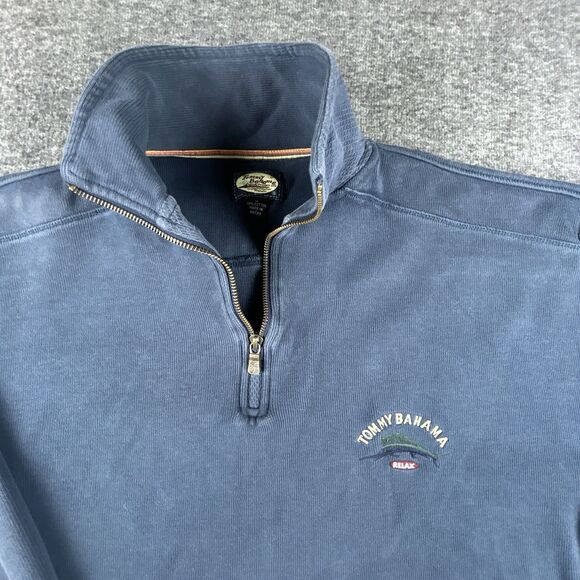 Tommy Bahama Relax Sweatshirt Men's Medium Blue 100% Cotton 1/4 Zip Long Casual - Picture 2 of 8